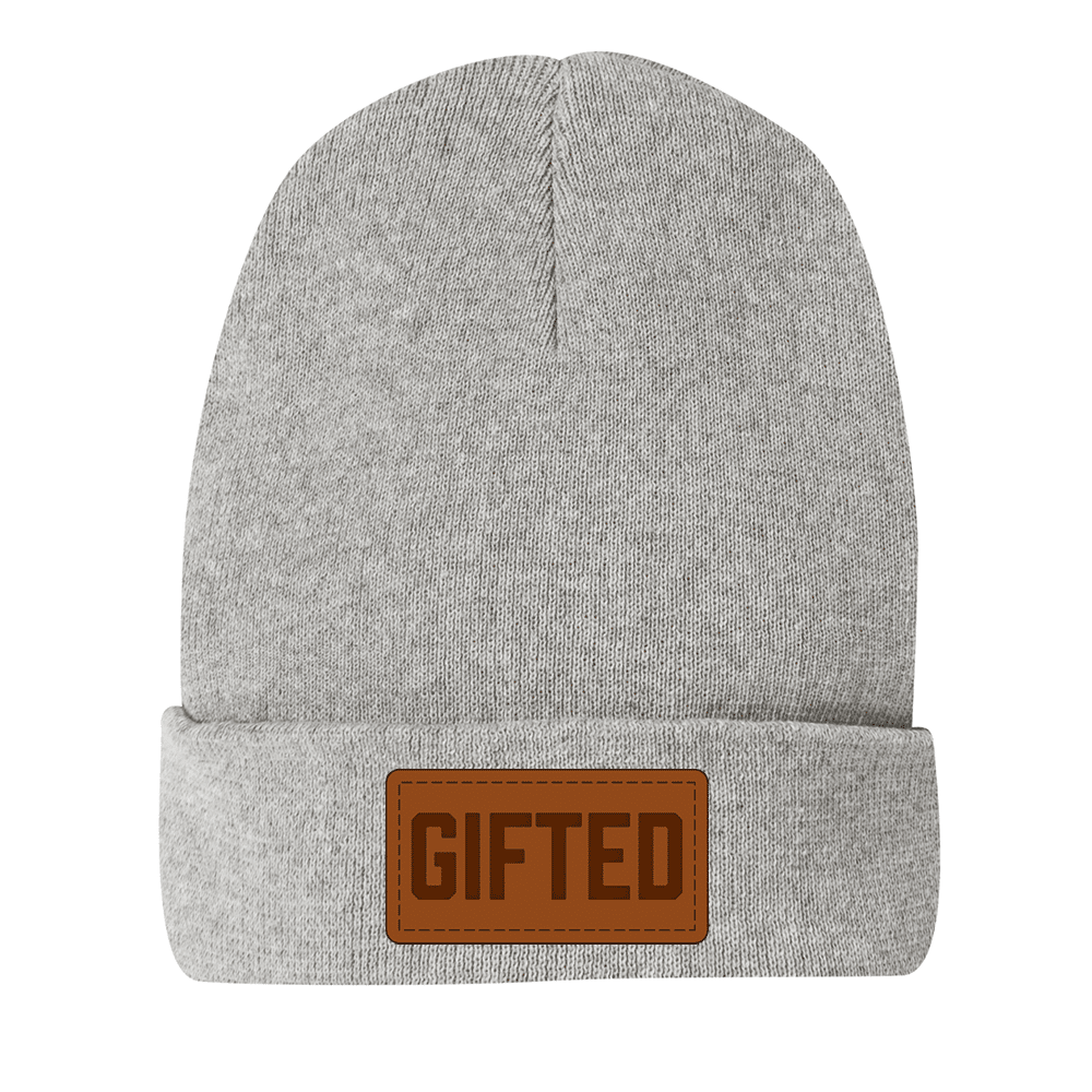 GIFTED Leather Patch Beanie – Light Heather Gray